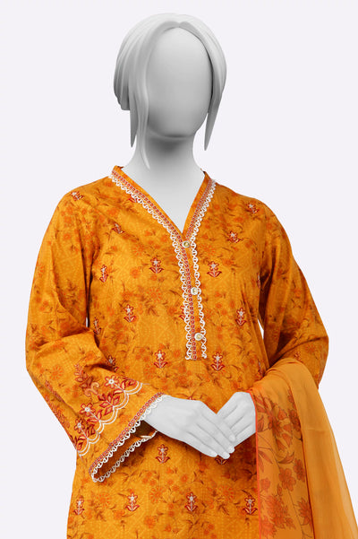 Mustard Printed Embroidered Kurti with Dupatta From Sohaye By Diners