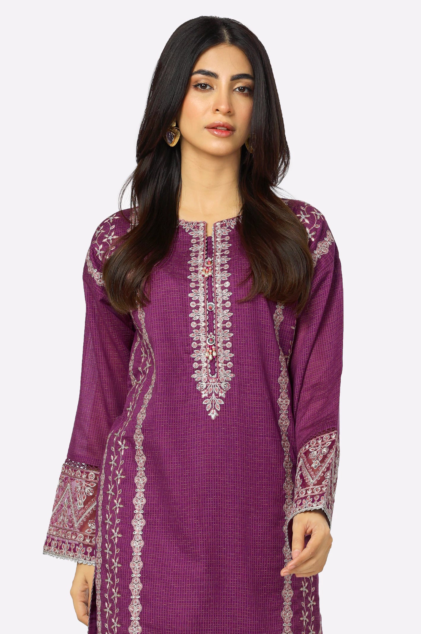 Magenta Slub Embroidered 2PC Suit From Diners