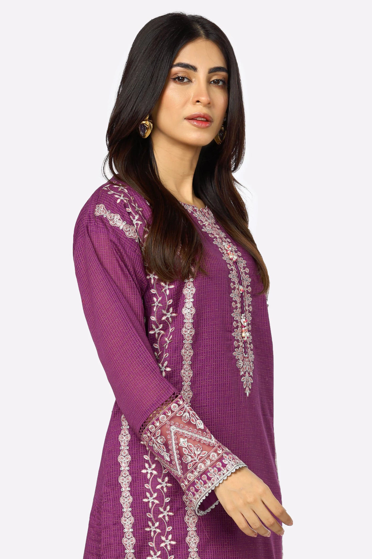 Magenta Slub Embroidered 2PC Suit From Diners