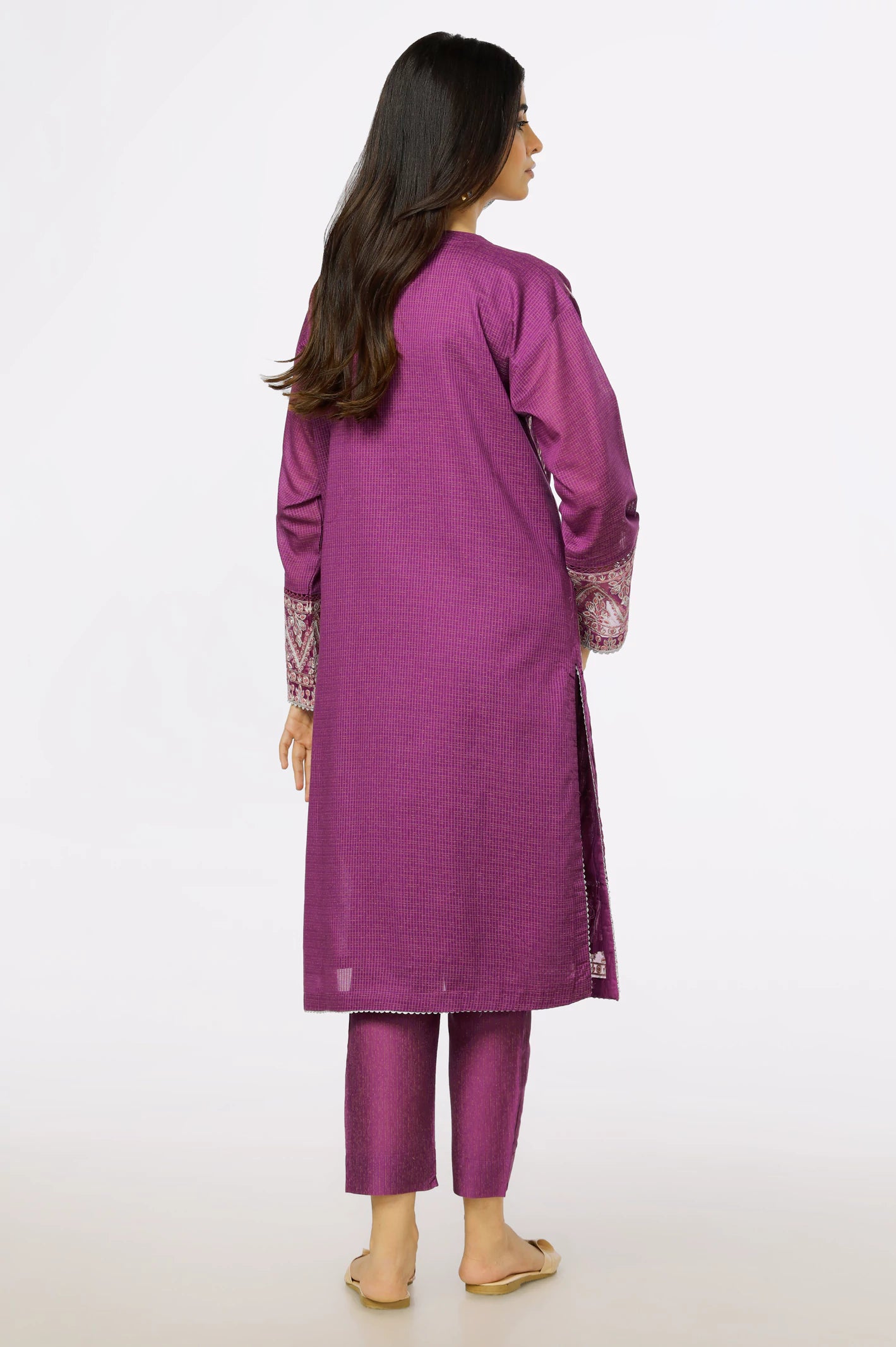 Magenta Slub Embroidered 2PC Suit From Diners