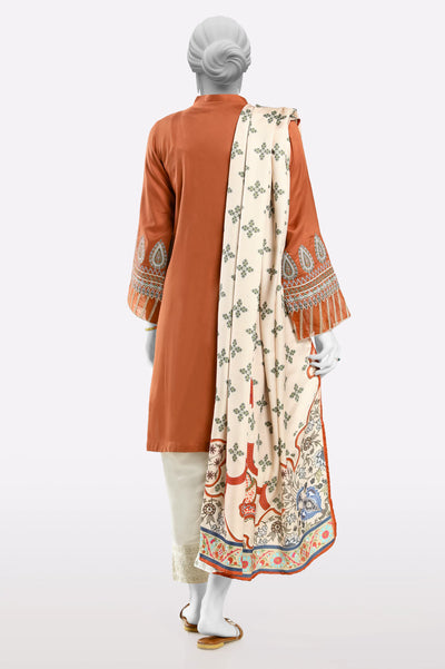 Rust Embroidered Kurti With Dupatta From Sohaye By Diners