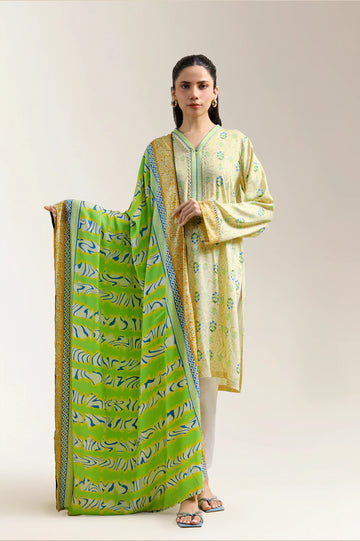 Cream Printed Kurti With Dupatta