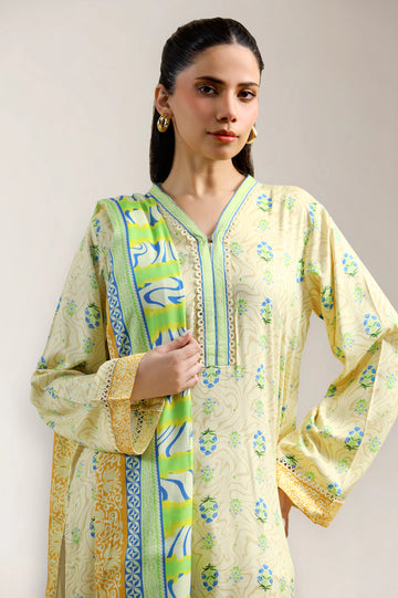 Cream Printed Kurti With Dupatta