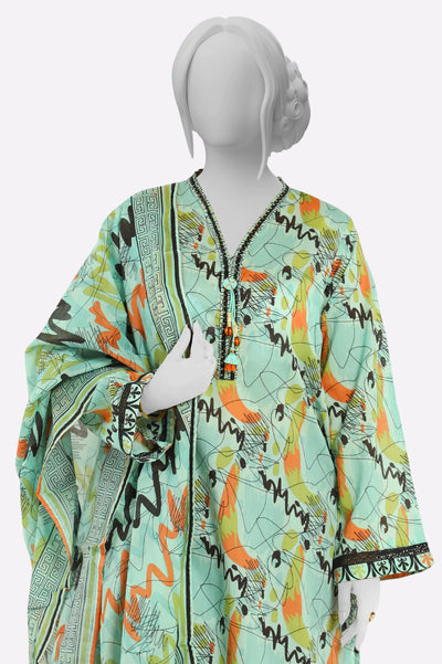 Sea Green Printed Kurti With Dupatta From Sohaye By Diners