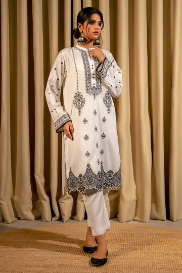 Raw Silk White Embroidered 2PC