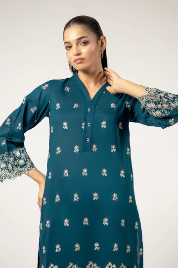 Navy Blue Embroidered 2PC