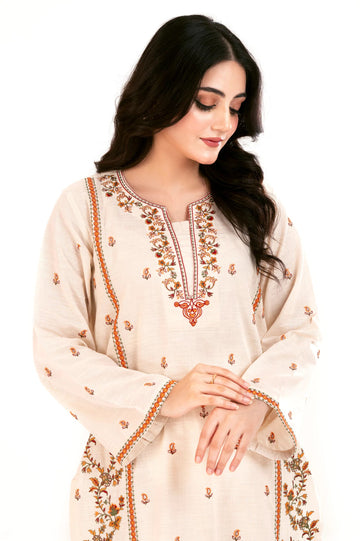 Cream 2PC Embroidered Suit