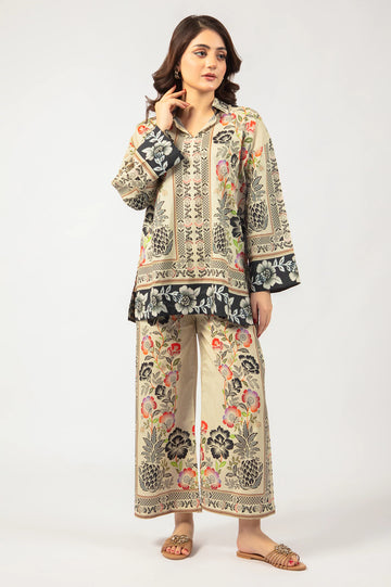 Beige Fusion Printed 2PC
