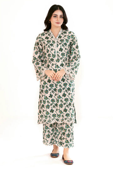 Beige Printed Embroidered 2PC