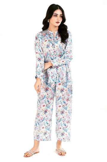 Printed Road Line Silk-Silver 2PC