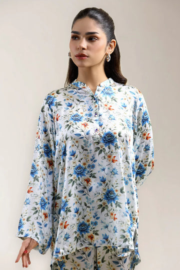 Printed Road Line Silk-White 2PC