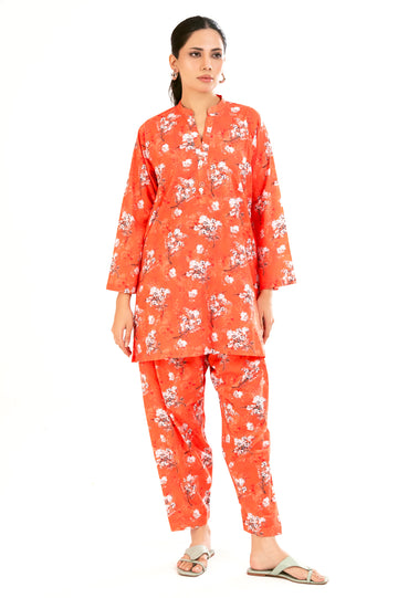 Peach Printed 2PC