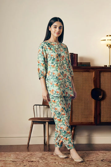 Printed Blue 2PC Suit