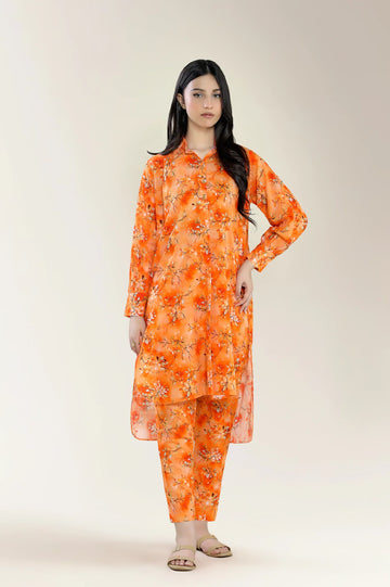 Basic Printed Lawn-Orange 2PC