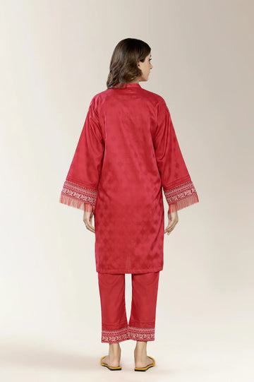 Embroidered Cotton Jacquard Red 2PC