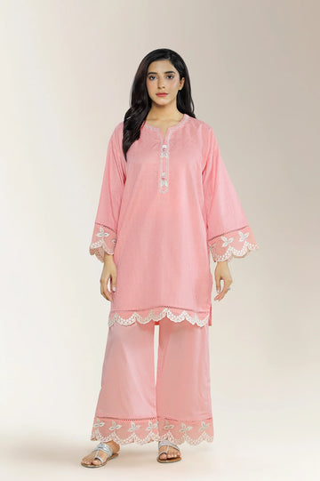 Embroidered Jacquard Peach 2PC