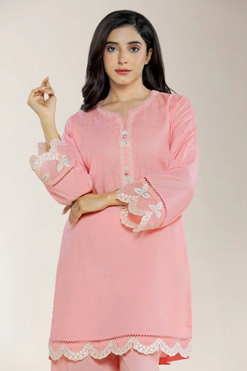Embroidered Jacquard Peach 2PC