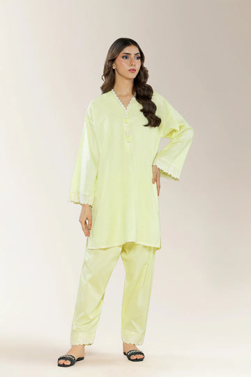Embroidered Cotton Jacquard Lime 2PC