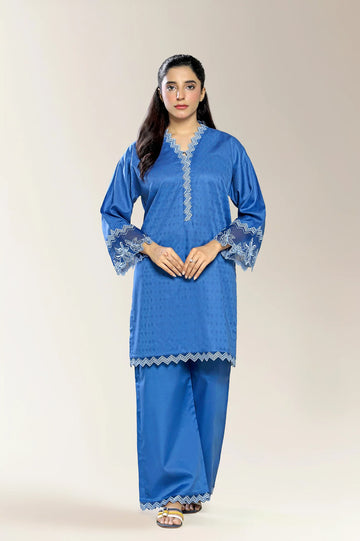 Embroidered Jacquard Blue 2PC