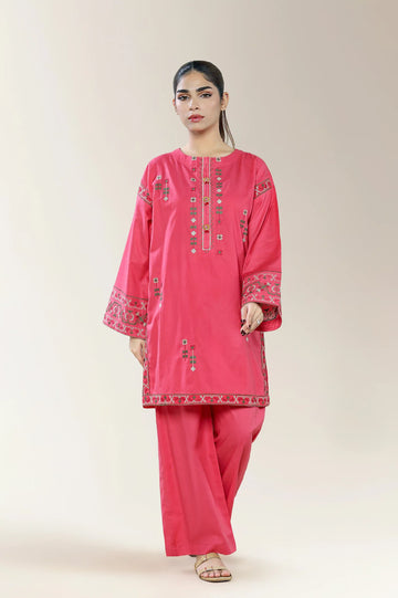 Embroidered Cambric Red 2PC