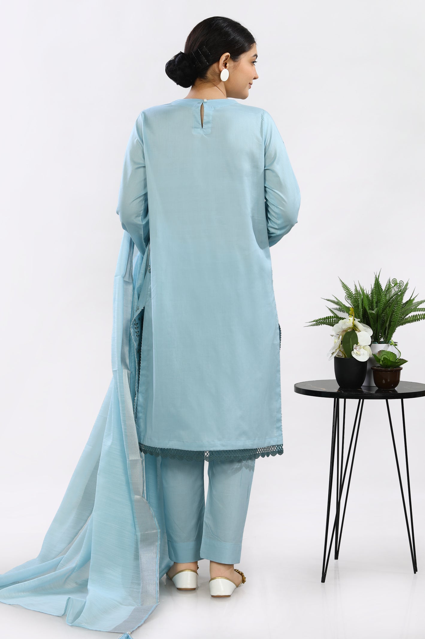 3PC Embroidered Sky Blue Suit From Diners