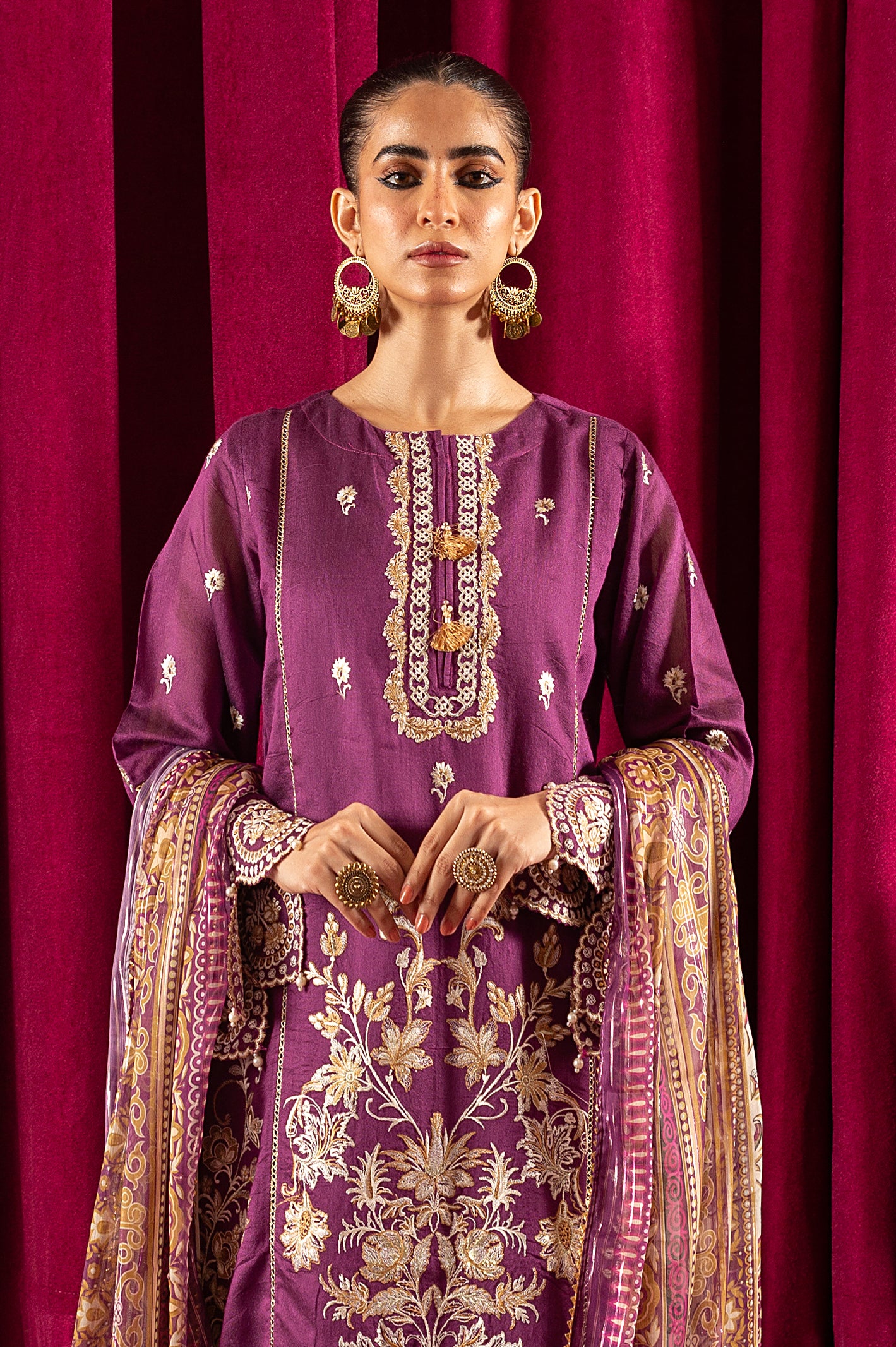 3PC Purple Embroidered Suit From Diners