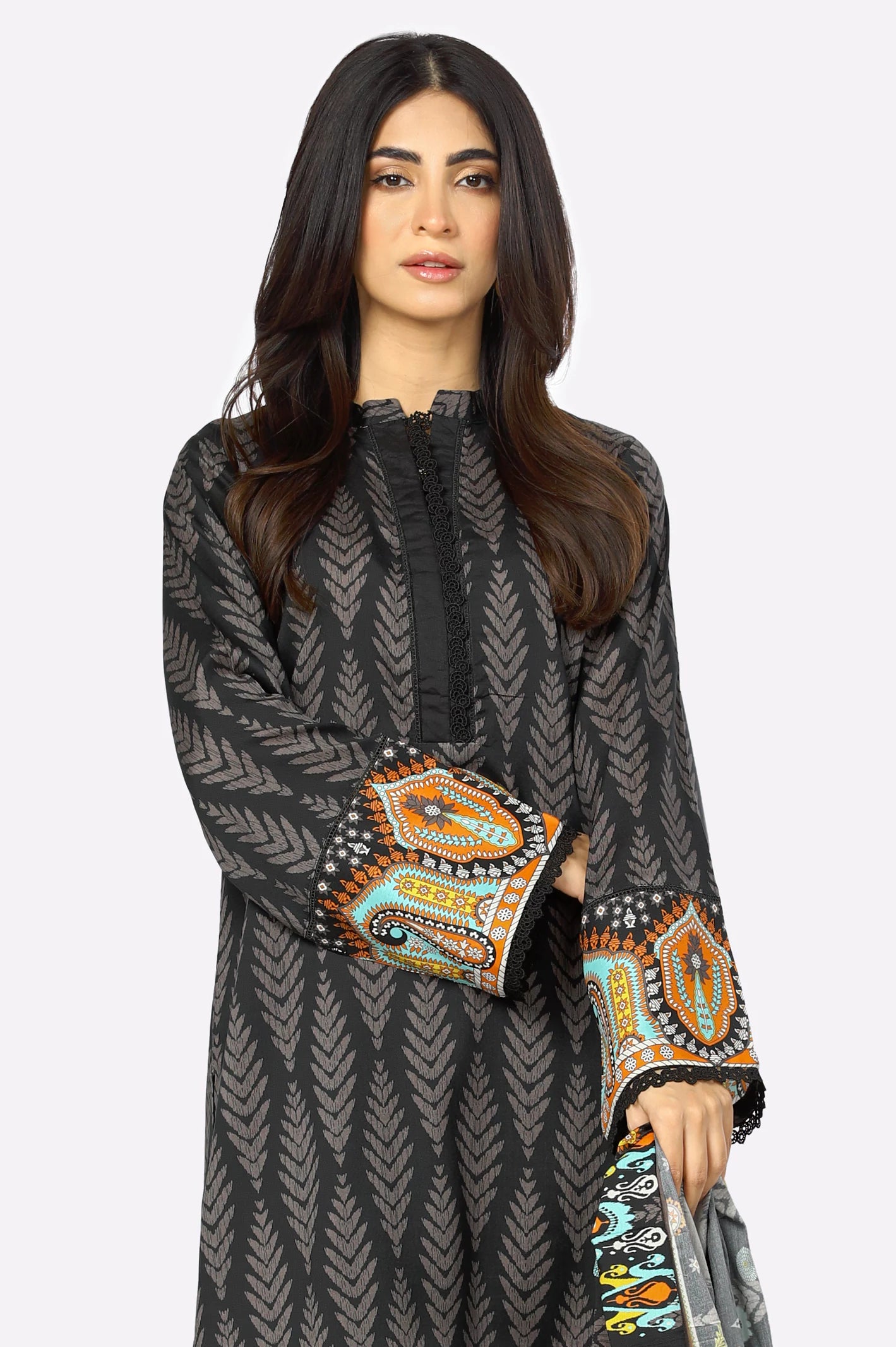 Black Viscose Printed 3PC Suit From Diners