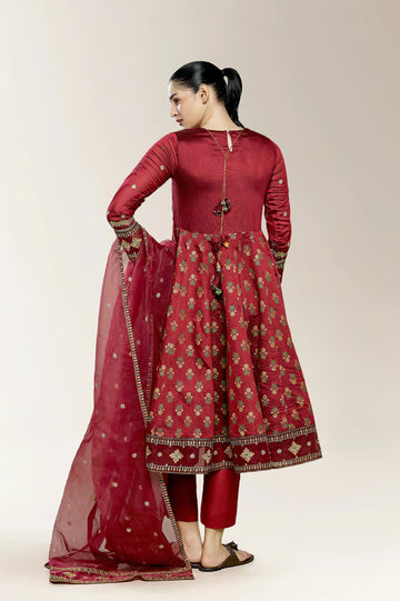 Embroidered Maroon 3PC