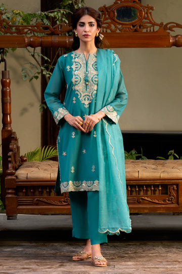 Green Embroidered 3PC
