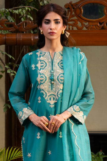 Green Embroidered 3PC