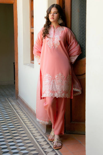 Embroidered Karandi-Pink 3PC