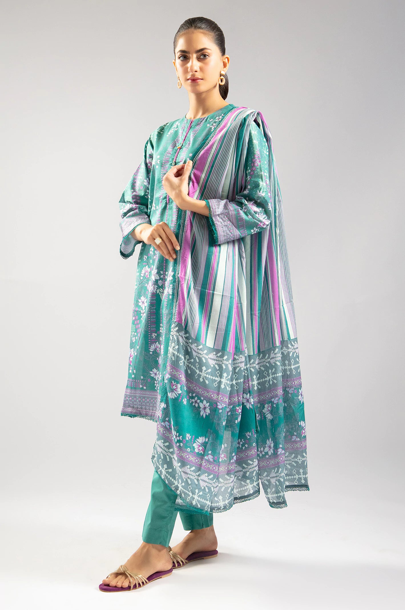 Green Printed 3PC From Sohaye By Diners