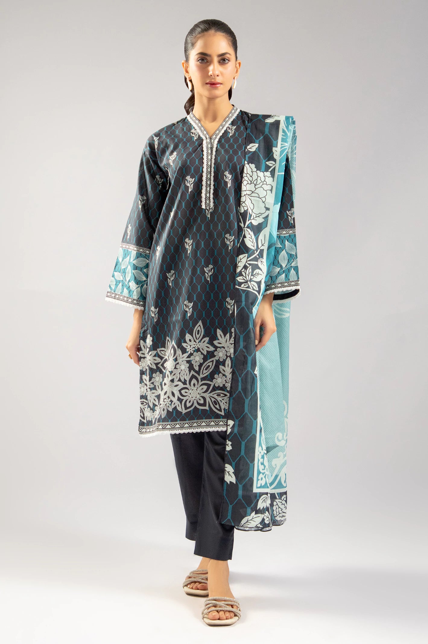 Black Printed 3PC From Sohaye By Diners