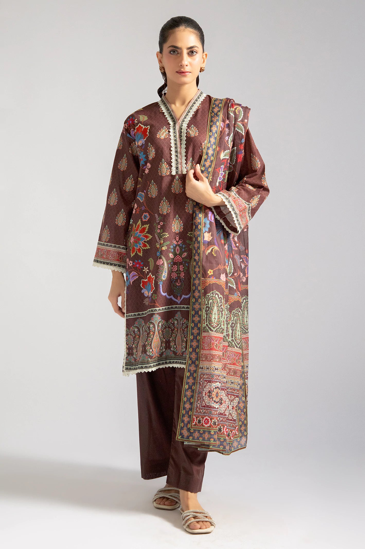 Brown Printed 3PC From Sohaye By Diners