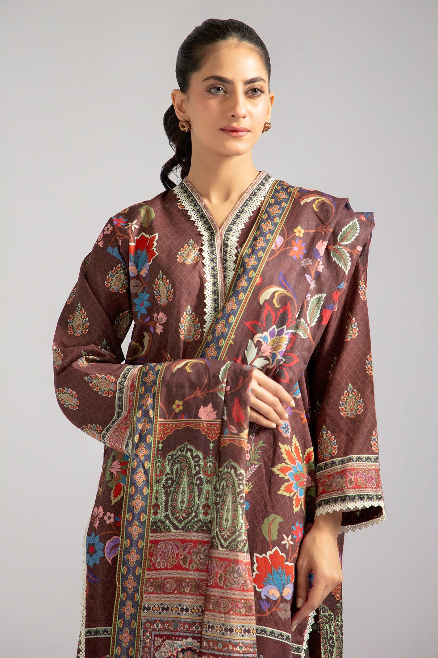 Brown Printed 3PC From Sohaye By Diners