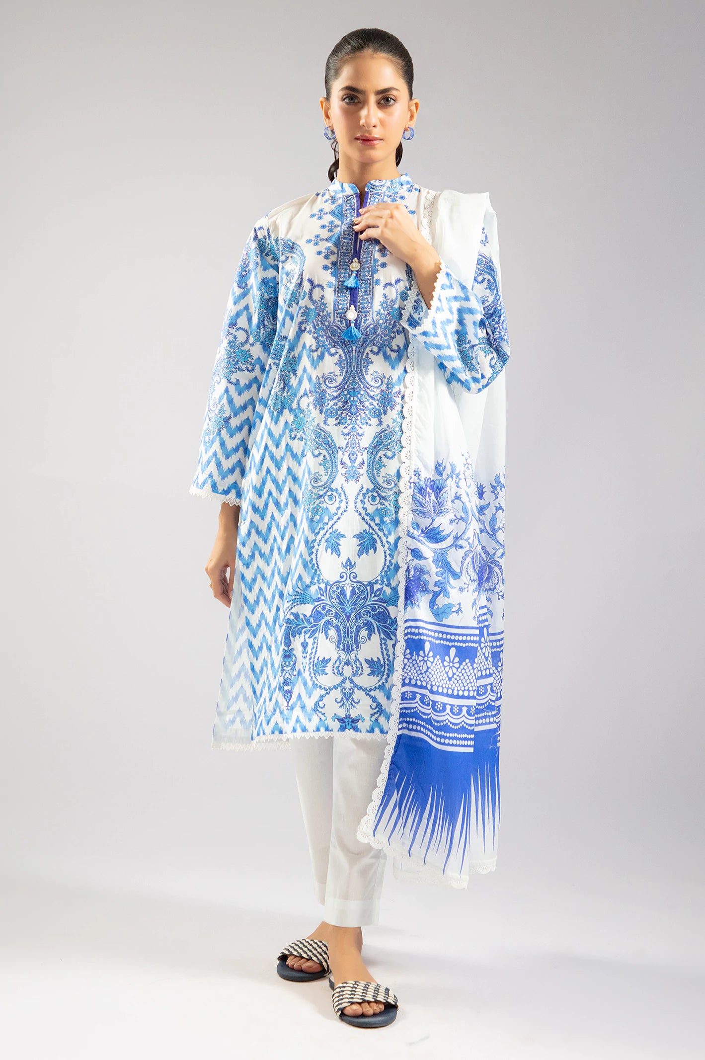 White Printed 3PC From Sohaye By Diners