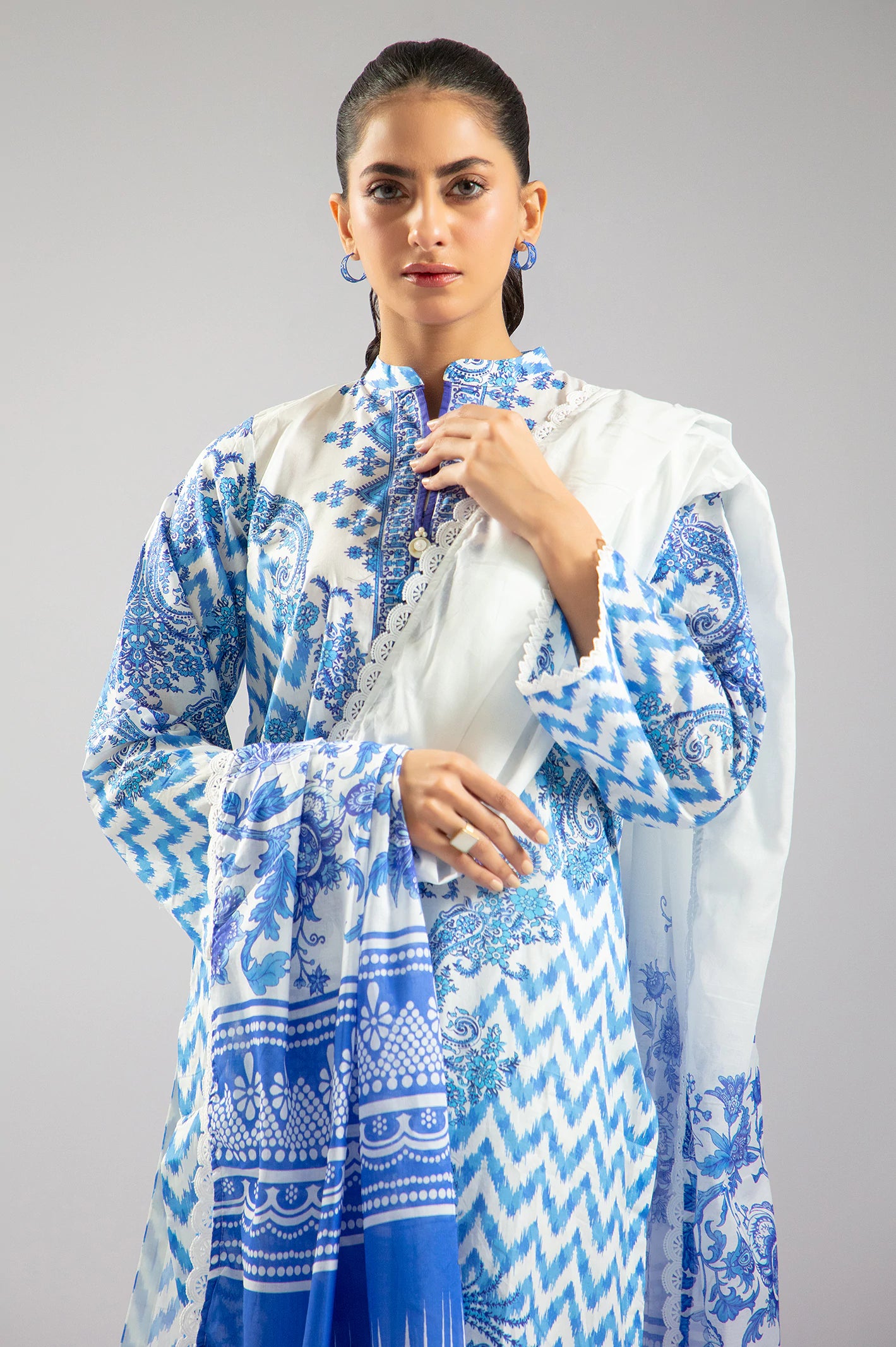 White Printed 3PC From Sohaye By Diners