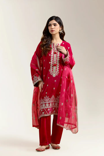 Pink Embroidered 3PC