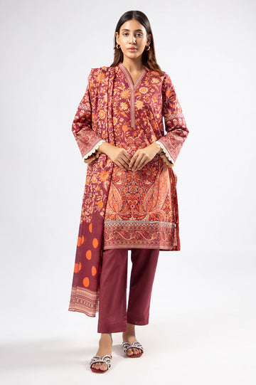 Maroon Printed 3PC