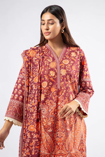 Maroon Printed 3PC