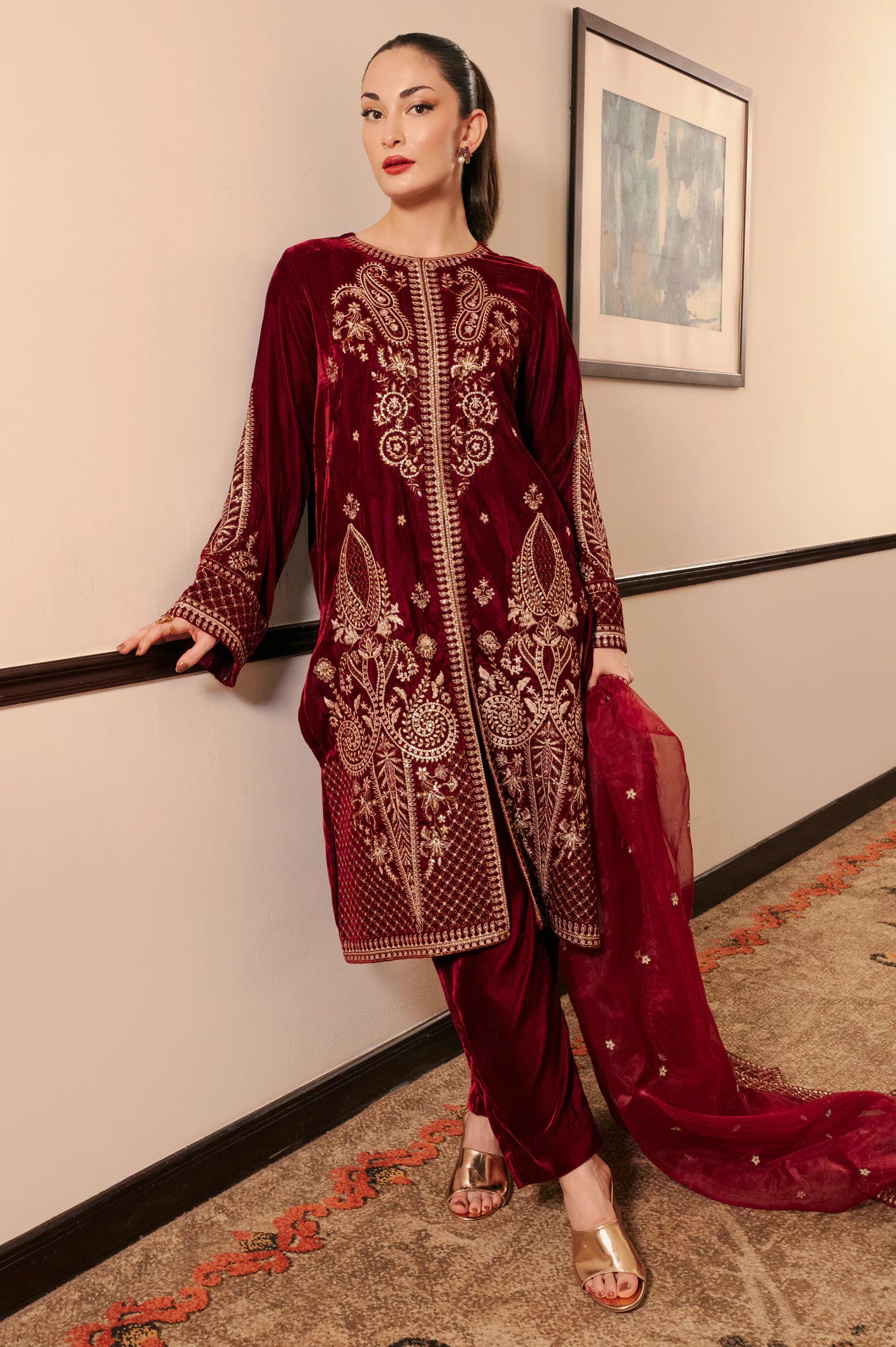 Maroon Embroidered 3PC From Sohaye By Diners