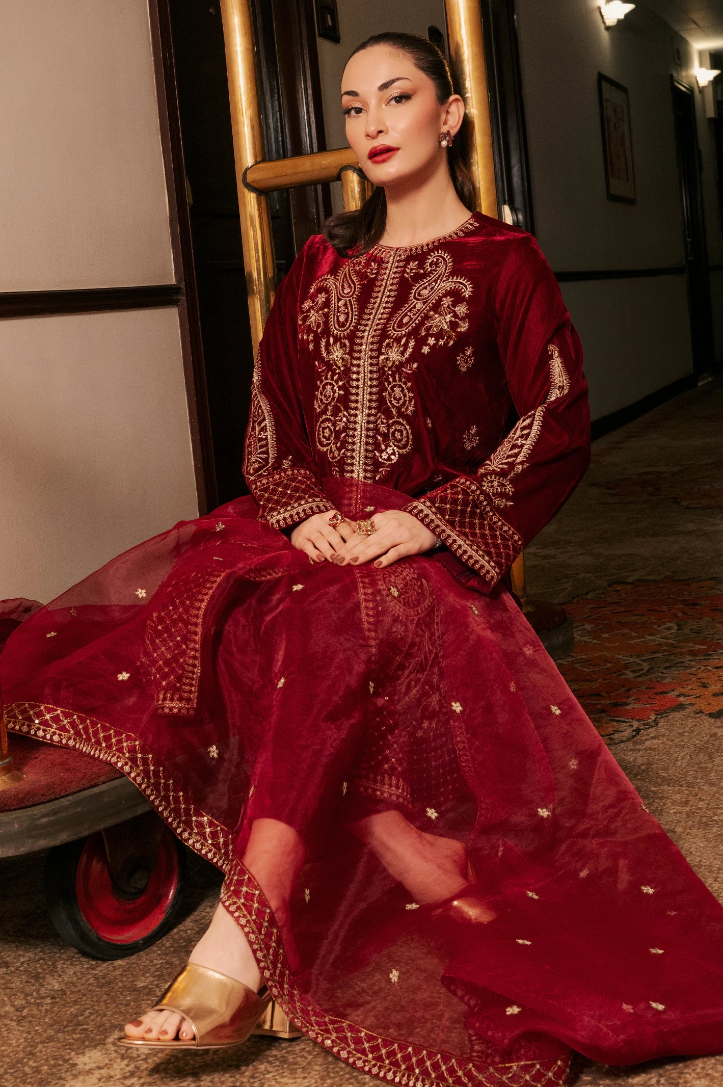 Maroon Embroidered 3PC From Sohaye By Diners