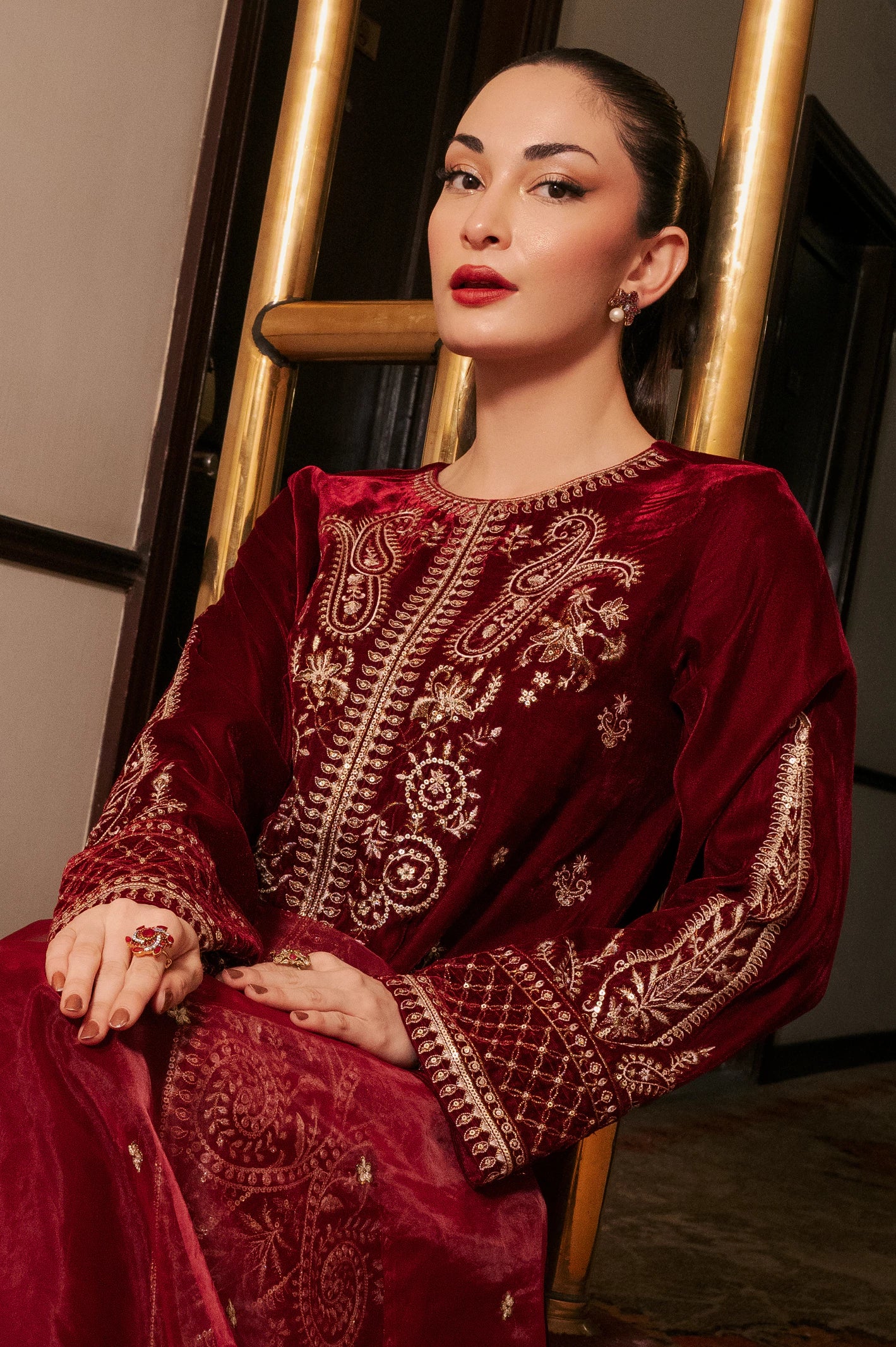 Maroon Embroidered 3PC From Sohaye By Diners