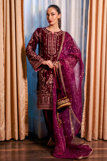 Magenta Embroidered 3PC