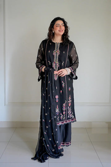 Embroidered Chiffon Black 3PC