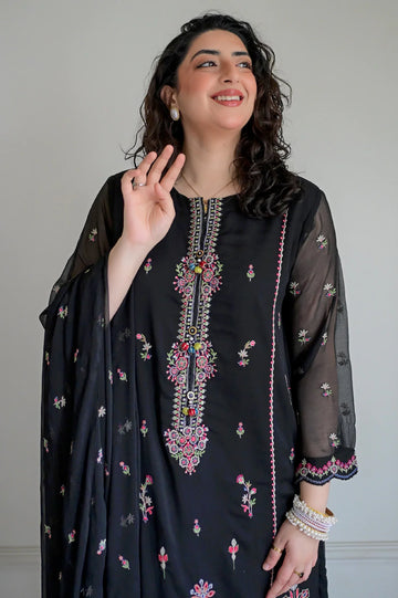 Embroidered Chiffon Black 3PC