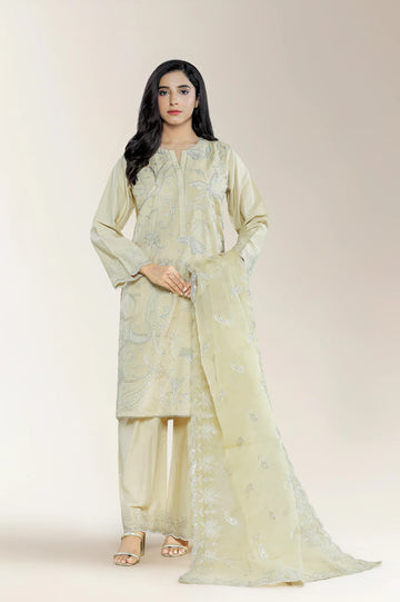 Embroidered Silk Beige 3PC