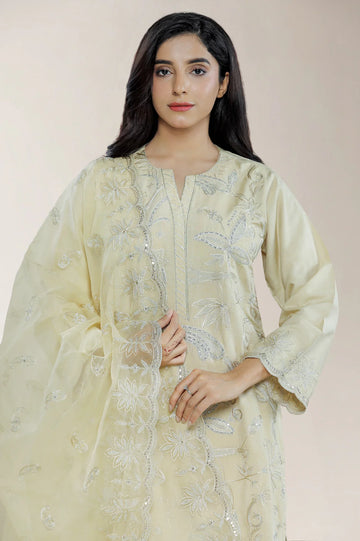 Embroidered Silk Beige 3PC