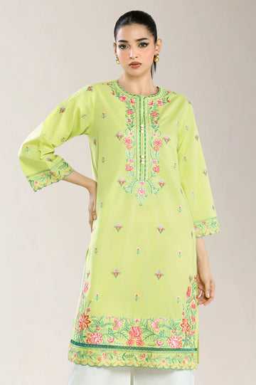 Dyed Embroidered Cambric-Parrot Green Shirt