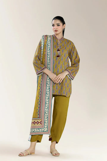 Printed Staple Viscose-Mustard 3PC